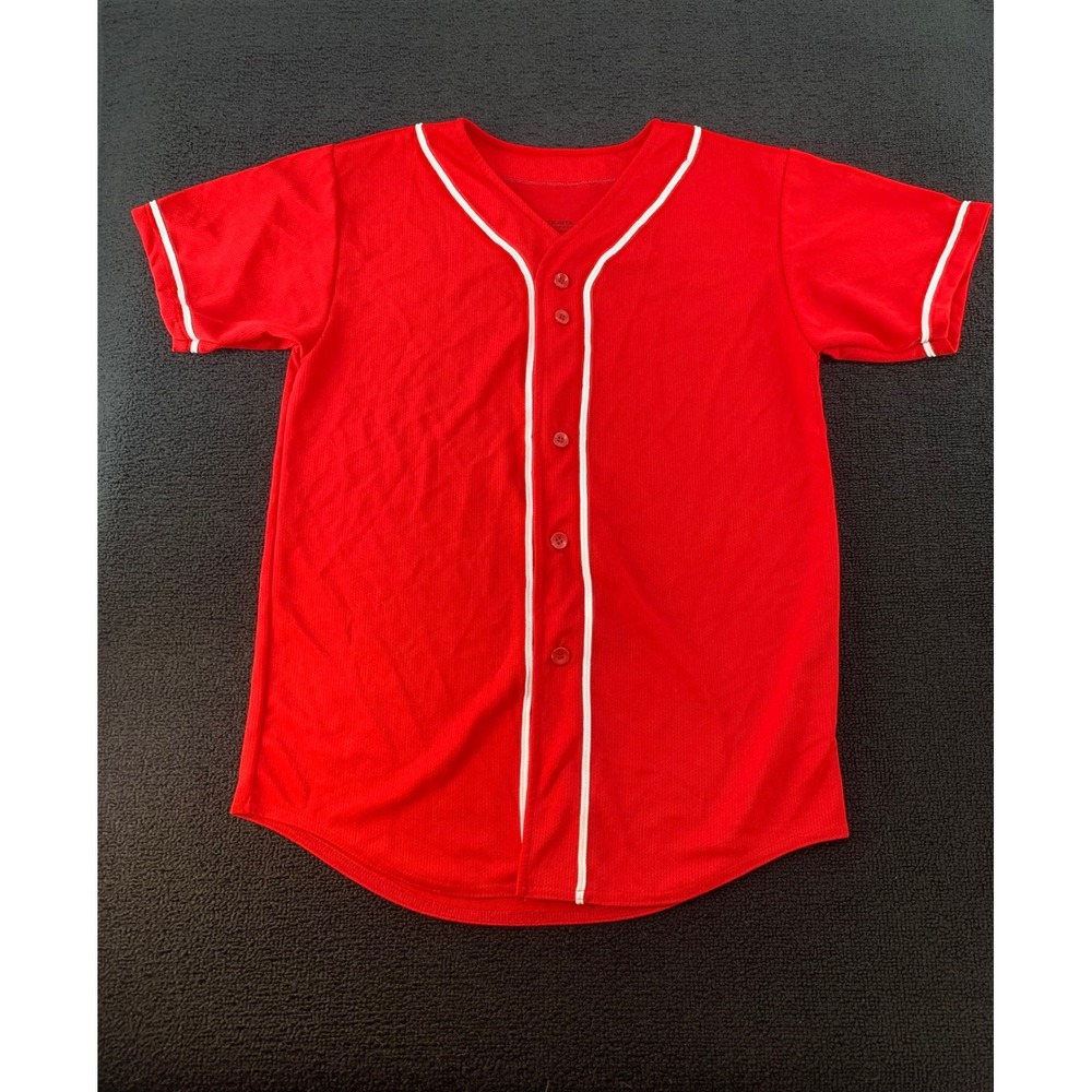 Augusta Sportswear Youth Baseball Jersey Red‎ Short Sleeve Button Front Youth L